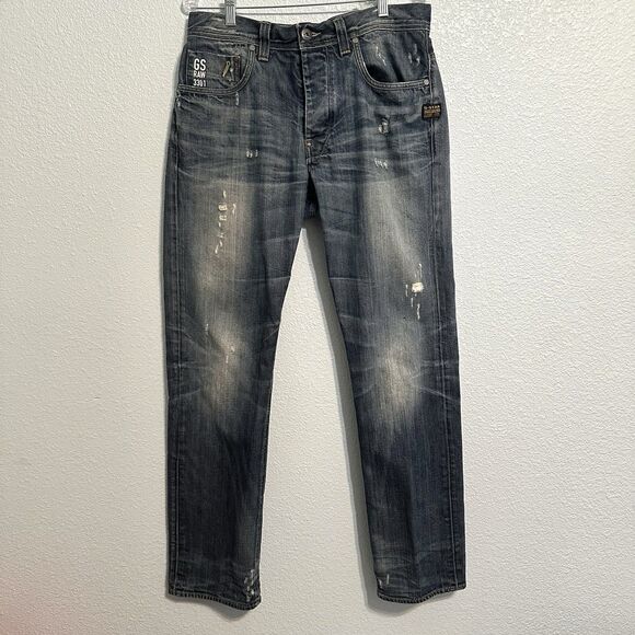 G Star Raw Men's Jeans Size 34x33 3301Denim Distressed Attacc Straight Italy